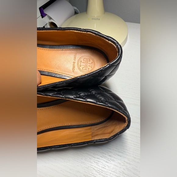 Tory Burch Black Quilted Flats with Gold Logo - Picture 3 of 6